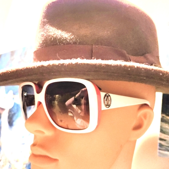 CARTIER White Red Pink Logo France Luxury Oversized CHARLIE Unisex Sunglasses 6" - Picture 3 of 16